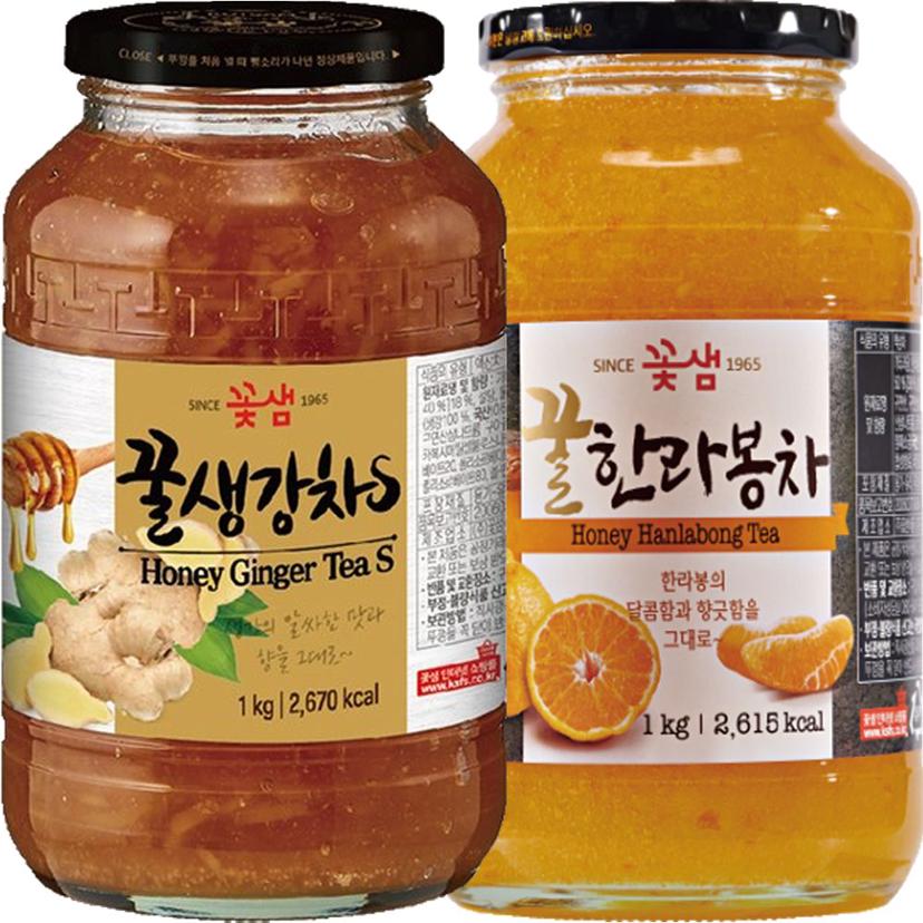 꽃샘 꿀생강차 1kg 꿀한라봉차 1kg 건강차 세트