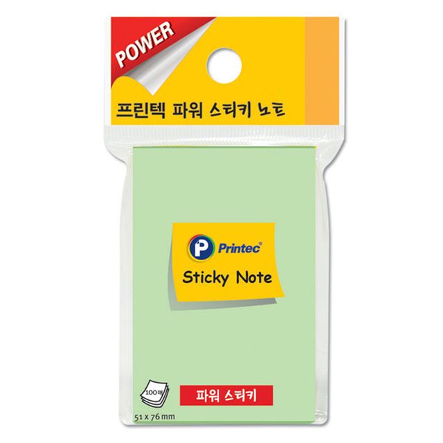 프린텍 파워 스티키 노트 연두 51x76mm 100매