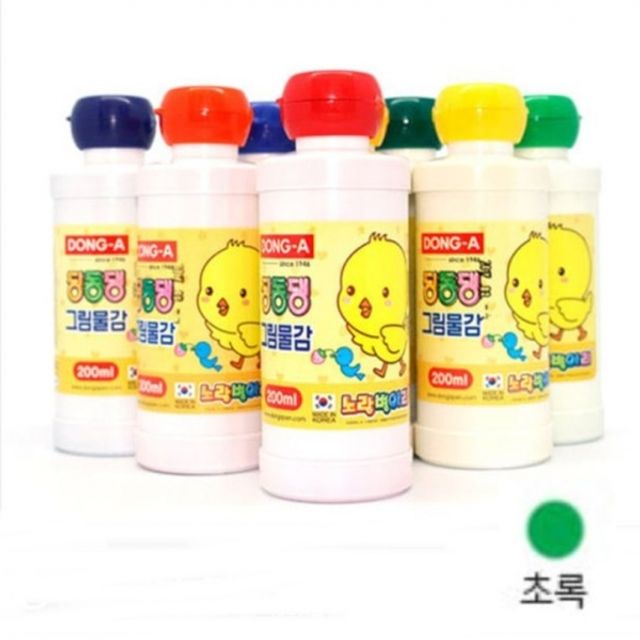 동아 딩동댕 그림물감 200ml 초록색 - 자연스러운 녹색 아크릴 물감