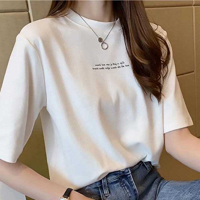 여성 반팔티 라운드 면티 영문프린팅 데일리템 캐주얼룩 영문무드
