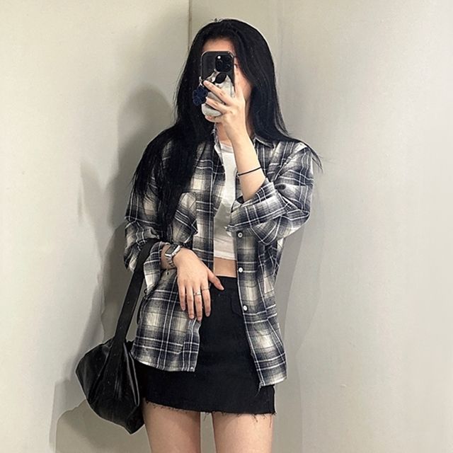 오버핏 기본 체크 긴팔 남방 - 남녀공용 셔츠 셔츠