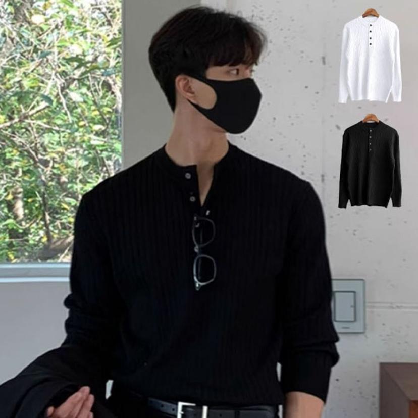 남성 단추 넉넉핏 부드러운 캐주얼 힙스트 골지 니트 - 남성 스웨터