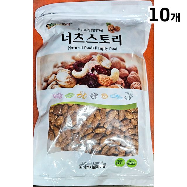 볶음아몬드 비앤지 1K X10 - 대용량 건강 간식 세트, 가족 간식 추천