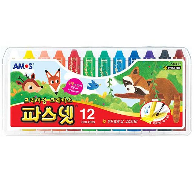 12색 아모스 파스넷 크레파스 - 부드러운 색감과 풍부한 발색