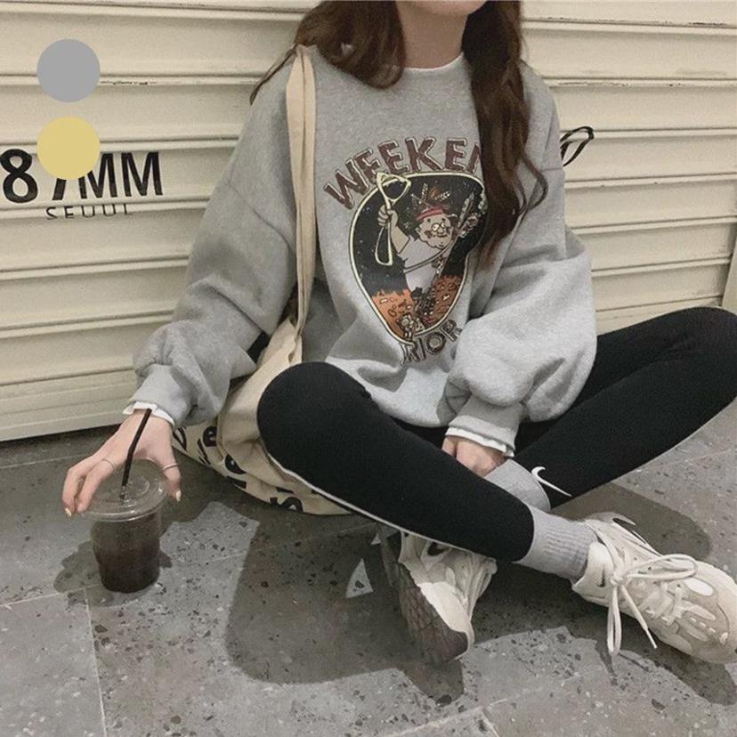 여성 얇은 기모 맨투맨 티셔츠 데일리 겨울 상의