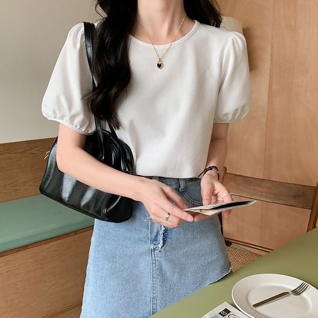 볼륨퍼프 데일리 베이직 여름 반팔 티셔츠 블라우스