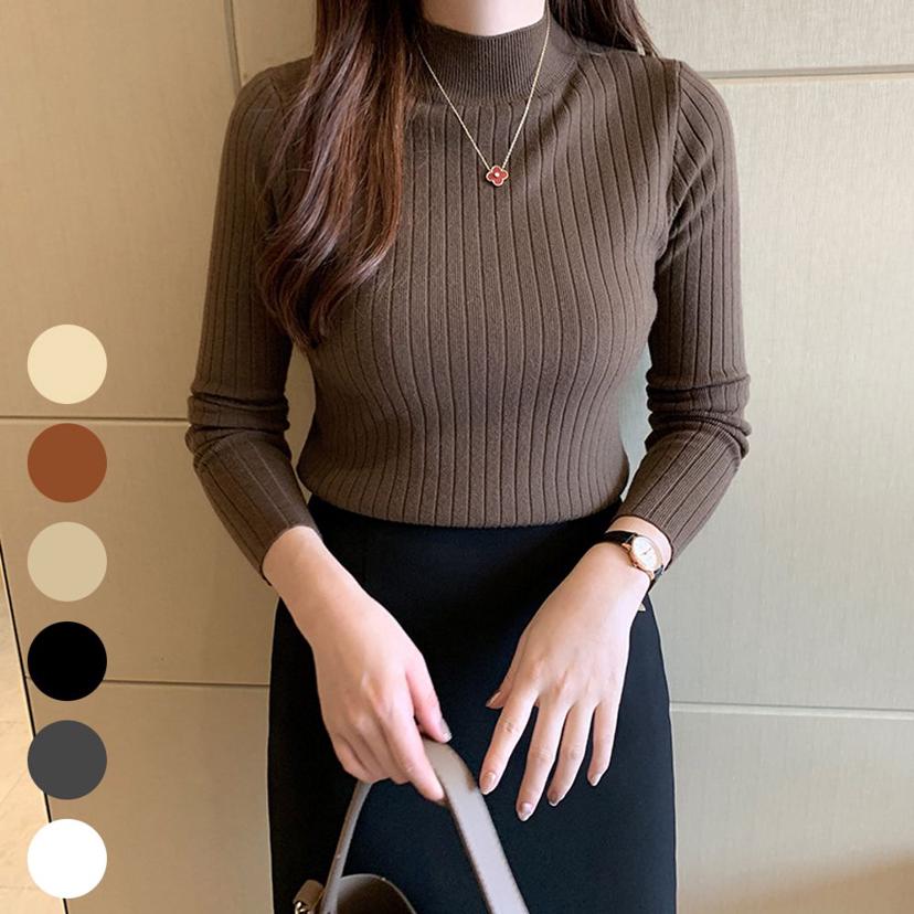 여성 골지 반목 티셔츠 URK081 데일리 슬림핏