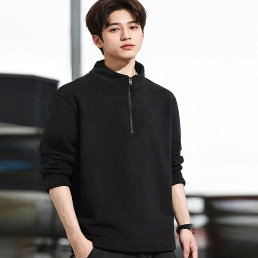 남성 겨울 긴팔 반집업 티셔츠 데일리 플리스 상의