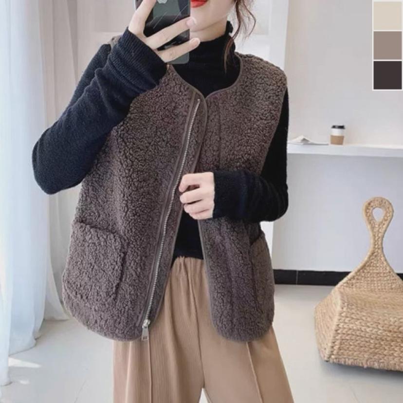 여성 양털 집업 조끼 봄 가을 데일리 패션 베스트