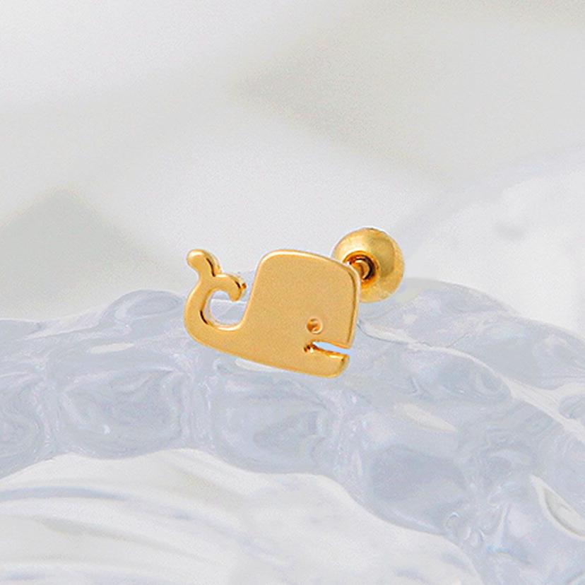 14K GOLD PIN 웨일 고래 꼬리 피어싱 로즈골드 귀걸이