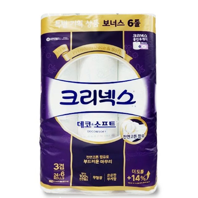 크리넥스 데코소프트 3겹 화장지 30롤 - 도톰한 휴지