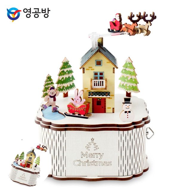 오르골diy 크리스마스오르골 오르골만들기 DIY 회전 우드 오르골 크리스마스 타운
