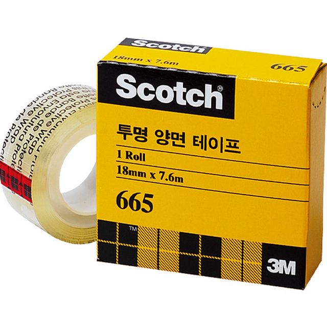 스카치 투명 양면테이프 리필 665R 18mmX7.6M - 강력 접착