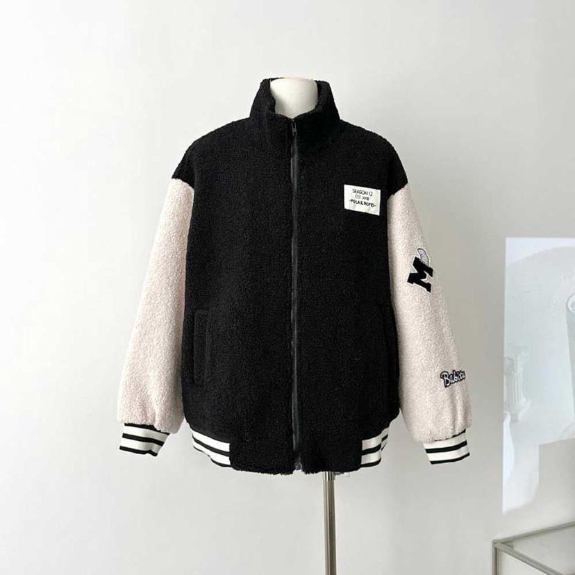 패치 포인트 뽀글이 야구점퍼 겨울 데일리 아우터
