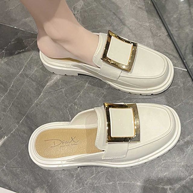 스퀘어장식 블로퍼 여성 뮬 슬리퍼 캐주얼 데일리 신발