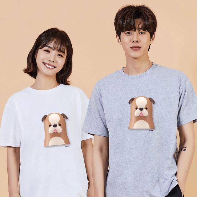 키밍 강아지 그래픽 반팔 티셔츠 롱박스티