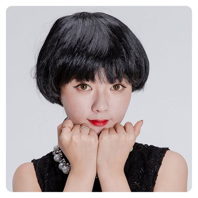 바가지가발 블랙 파티가발, 코스튬 파티용 머리장식