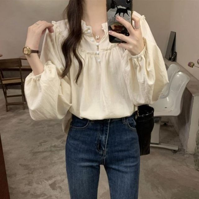 여성 프릴 블라우스, 봄 오버핏 캐주얼 셔츠 코디