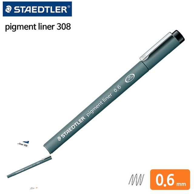 잘써지는펜 부드러운필기감 308 피그먼트 라이너 0.6mm 10개입