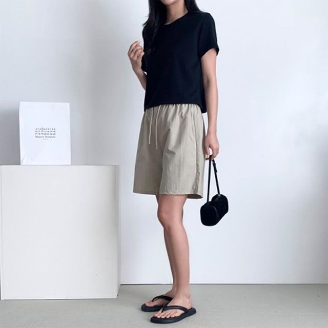 여성 면 반바지, 아노락 밴딩 핫팬츠 여름