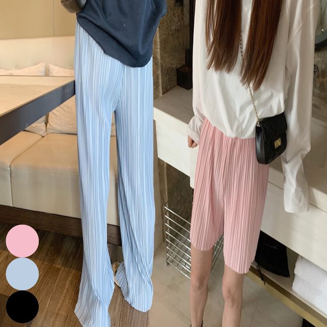 여성 플리츠 주름 반바지 긴바지 세트 하이웨이스트