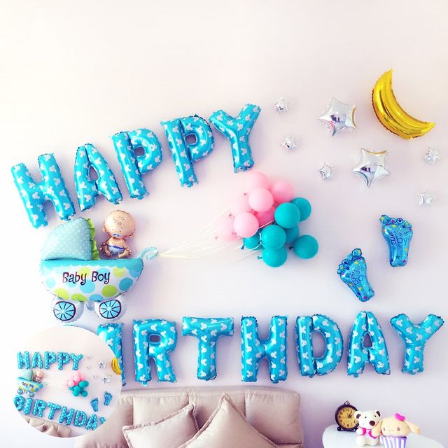 생일파티풍선 생일가렌더 생일 풍선세트 달리는 유모차 블루
