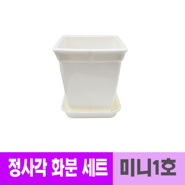 웰빙 광택 정사각 백색 화분 세트 10cm 미니1호 - 소형 식물 전용 미니 화분