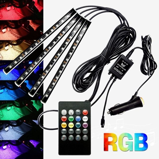 12V 시거잭 RGB 소리 반응 LED바 풋등 키트 세트