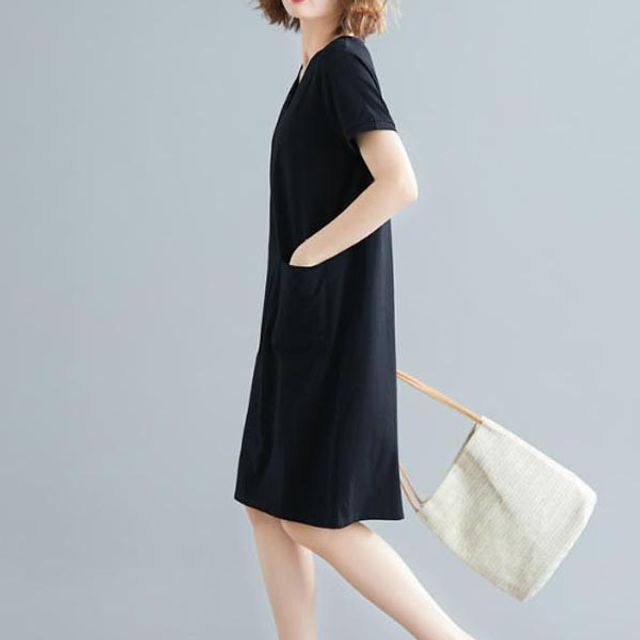 LEA-B181 브이넥 반팔 원피스 깔끔한 데일리룩