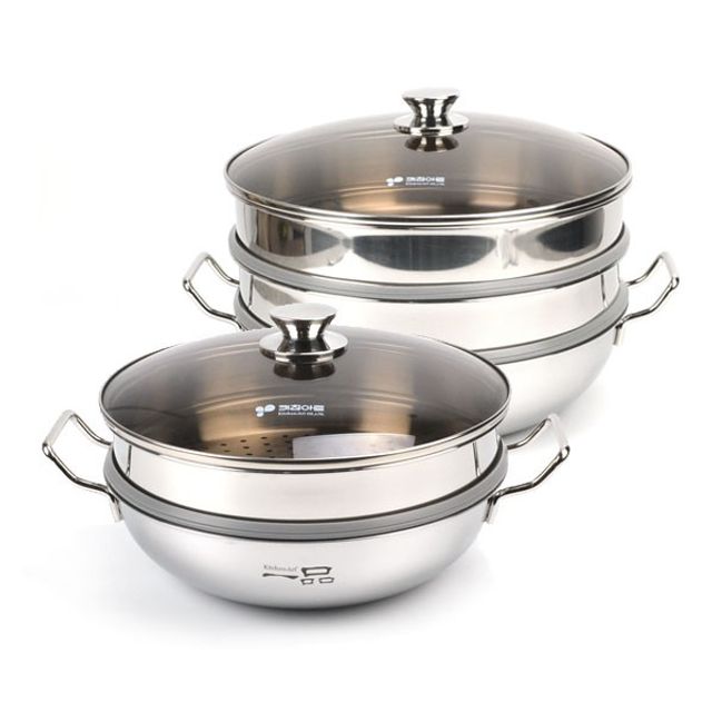 일품 스텐 인덕션 찜냄비 찜솥 찜기 전골냄비 유리뚜껑 대용량 2단 30호