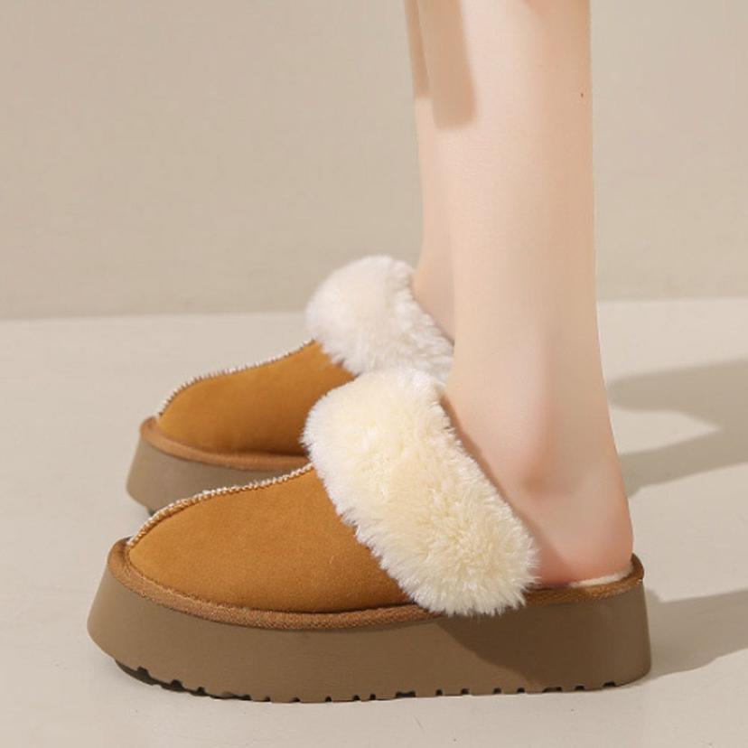 여성 5.5cm 키높이 통굽 스웨이드 털 슬리퍼 방한화