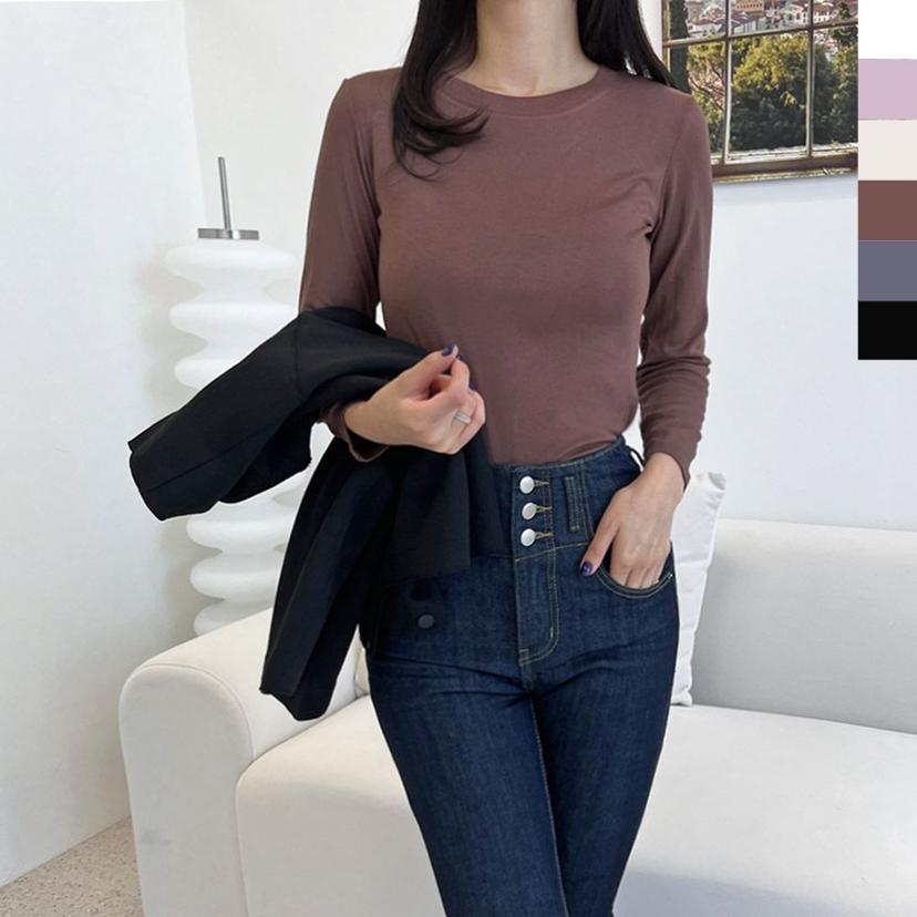 GSS ET6612 여성 실켓 베이직 긴팔 티셔츠 데일리룩