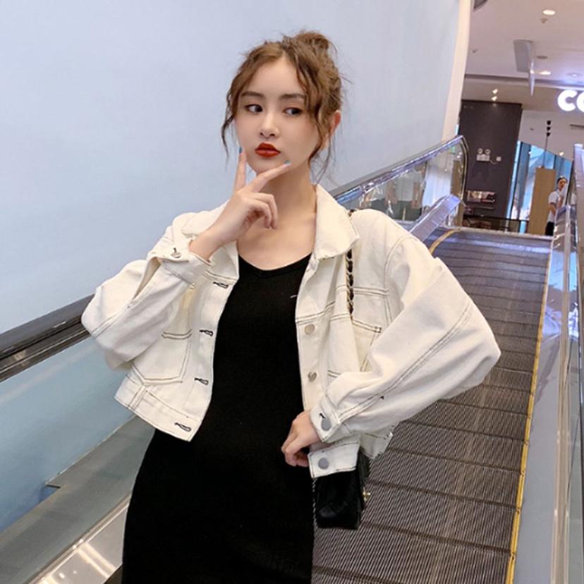 스티치 세미 크롭 데님 자켓 - 스타일리시한 여성 아우터
