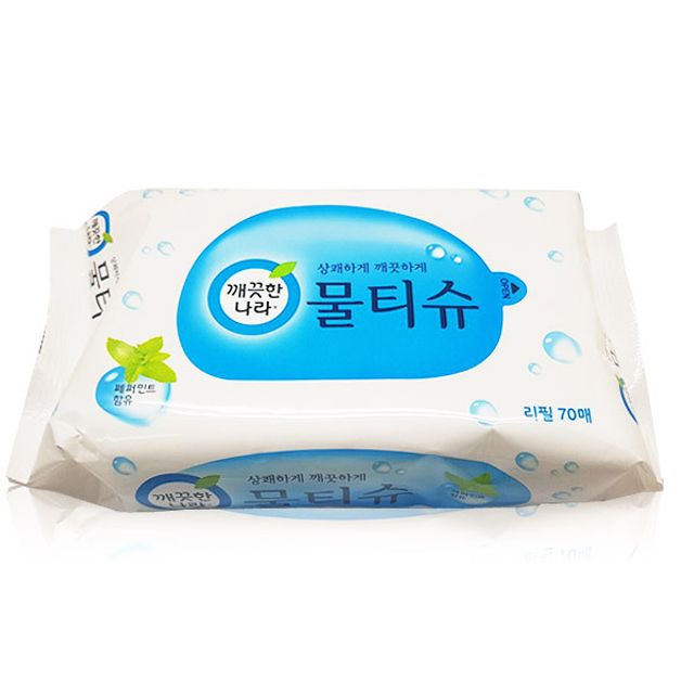 깨끗한나라 페퍼민트 리필형 세정티슈 70매, 상쾌한 청결감