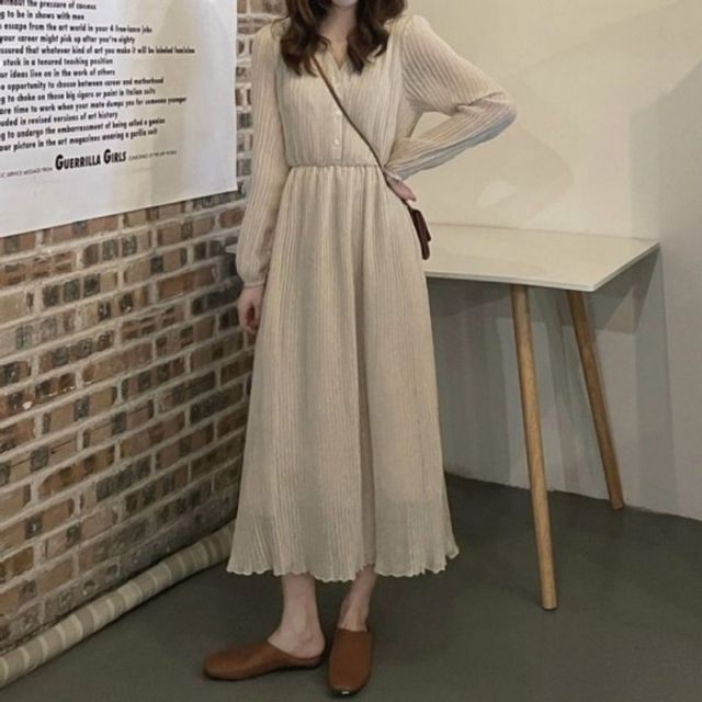 여성 미니원피스 세로주름 롱 데이트룩 하늘하늘