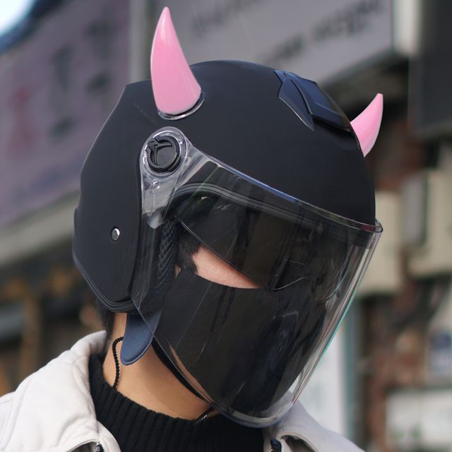 삼에스 오토바이 헬멧 악마뿔 장식 핑크 - 라이더 개성 표현 헬멧 튜닝