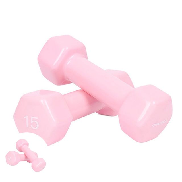 팔운동아령 홈트운동기구 덤벨 PVC 뷰티 육각덤벨 1.5kg x 2개 세트 파스텔핑크