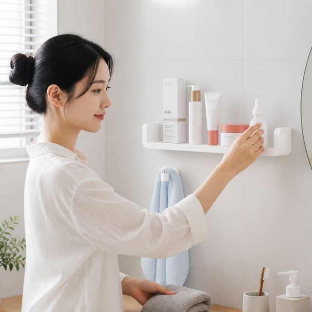 욕실 선반 무타공 조립식 수납함 벽걸이 인테리어 거치대 정리대