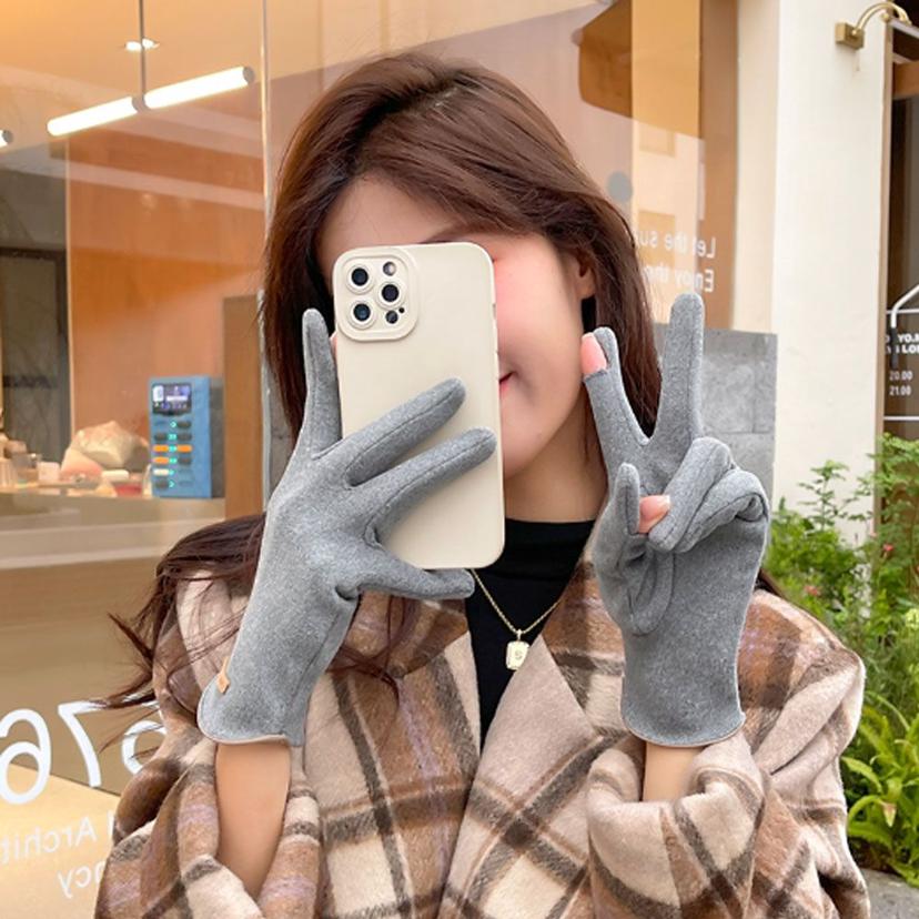 여성 스웨이드 터치 장갑 손목 털 방한 장갑 DY43