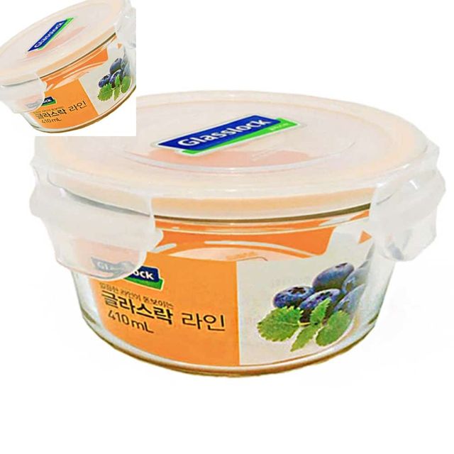 글라스락 라인원형 410ml 유리반찬통 진공밀폐용기 유리밀폐용기 냉장고용기