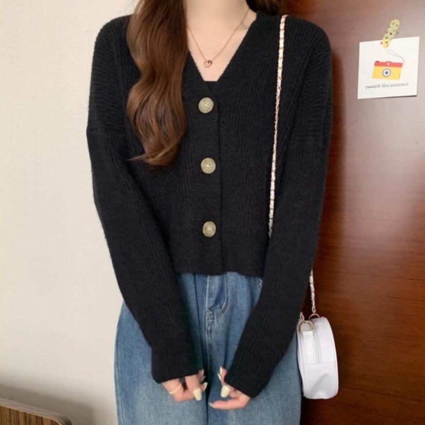 여성 루즈핏 단추 가디건 기본 블랙 오피스룩