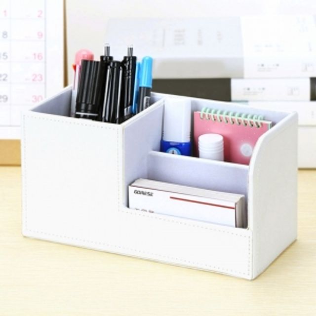 가죽 데스크 오거나이저 화이트 펜꽂이 소품 정리함