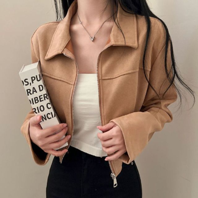 여성 부드러운 카라 가죽 숏자켓 1P 레더 점퍼 간절기 아우터 패션