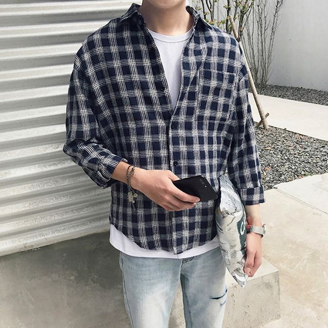남성 데일리 체크패턴 남방 무난한 셔츠