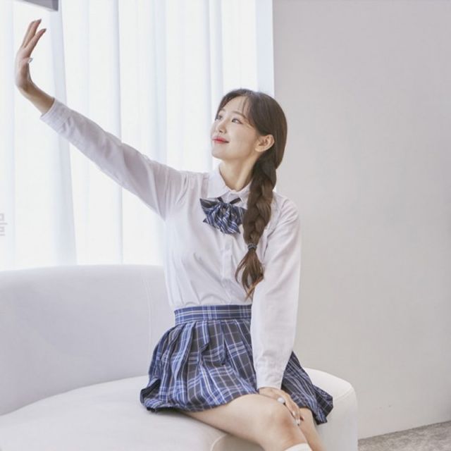 리본타이 여자교복 스커트 학 SET 네이비 교복치마 세트