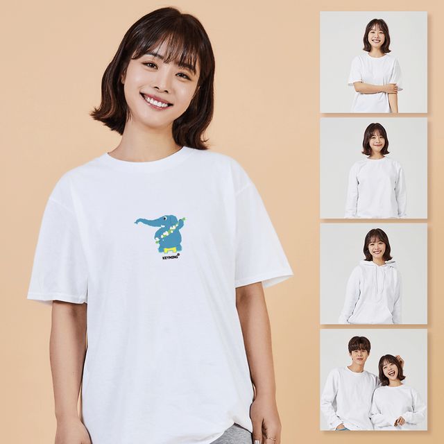키밍 코끼리 목욕 여성 오버핏 반팔티 - 학교·외출용 캐주얼티