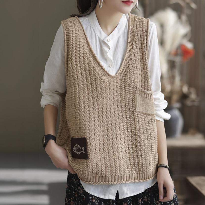 여자 겨울 뱃살 커버 뷔스티에 그물 조끼 - 니트 조끼