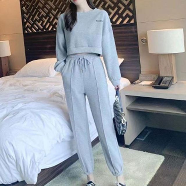 크롭 핀턱 상하의 세트 트레이닝복 허리밴딩 츄리닝 편안한 홈웨어