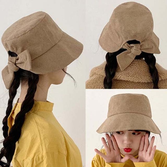 여성 리본 버킷햇 사계절 캐주얼 벙거지 모자 귀여운 핏