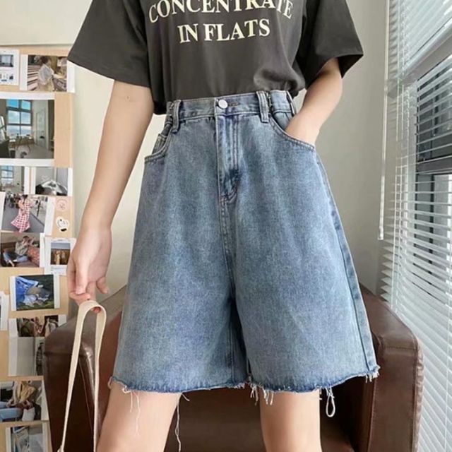 여성 와이드 데님 반바지 연청 1P 하이웨스트 팬츠